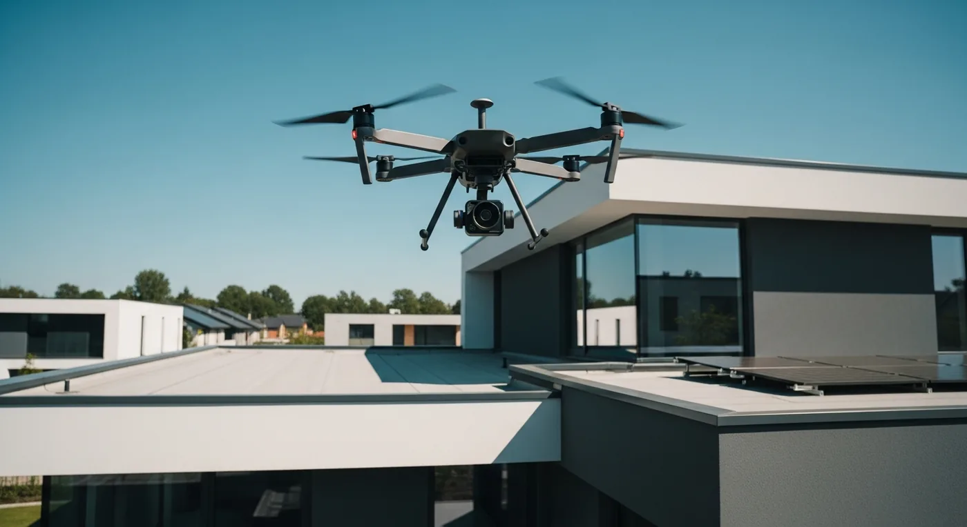 Drone surveying a roof to assess it for solar panels